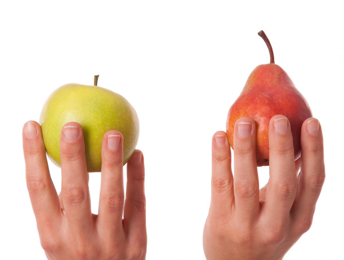 jämföra inte äpplen med päron på leverantörsmarknaden.