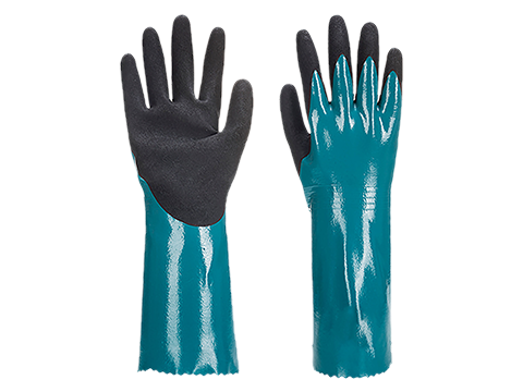 green nitrile gloves with sandy palm dip