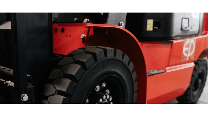 side shot of a forklift