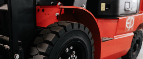 side shot of a forklift