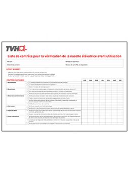 Liste de contrôle pour la vérification de la nacelle élévatrice avant utilisation